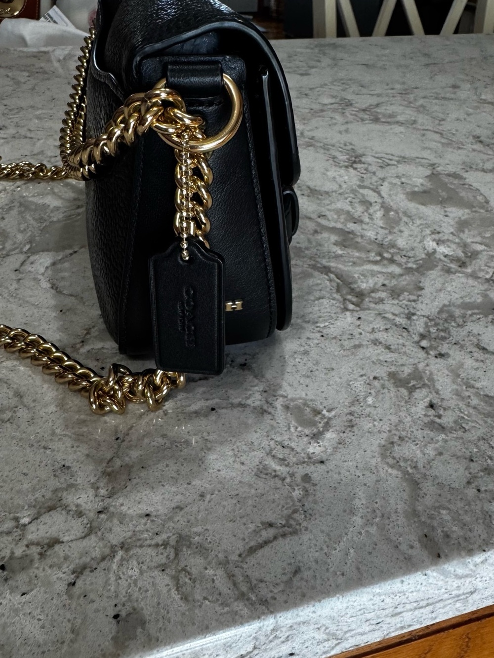 Coach Blake in Black Pebbled Leather Shoulder Bag with Gold Chain - Picture 8 of 16